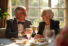 Couple agee en tenue elegante celebrant 56 ans de mariage