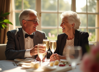 Couple agee en tenue elegante celebrant 56 ans de mariage