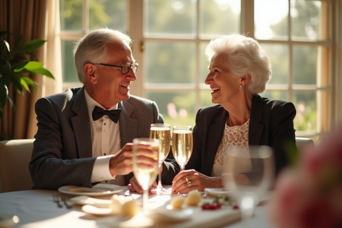 couple-annee-mariage-56 Couple agee en tenue elegante celebrant 56 ans de mariage