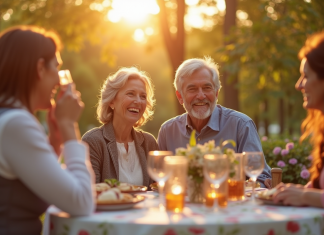 Couple mature célébrant leur anniversaire en plein air