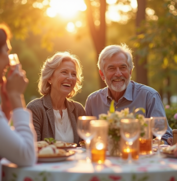 Couple mature célébrant leur anniversaire en plein air