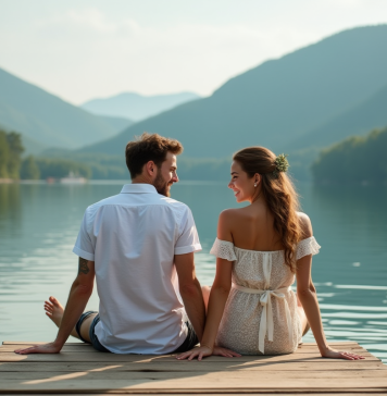 Meilleur moment pour organiser une lune de miel : conseils et astuces Jeune couple assis sur un pont en bois au bord du lac