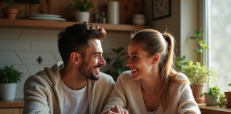 Couple heureux partageant un café matinal dans la cuisine