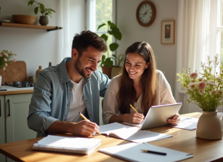 Meilleur moment pour démarrer les préparatifs de mariage : astuces et conseils pratiques Couple planifiant leur mariage dans une cuisine lumineuse