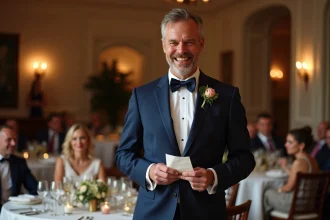 Homme nerveux en costume lors d'un discours de mariage