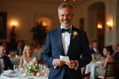 Homme nerveux en costume lors d'un discours de mariage