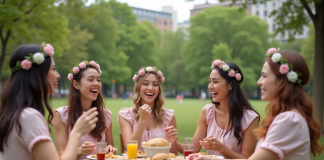 Enterrements de vie de jeune fille : ce qui se passe habituellement lors des festivités ! Groupe de femmes en pastel lors d'un pique-nique festif