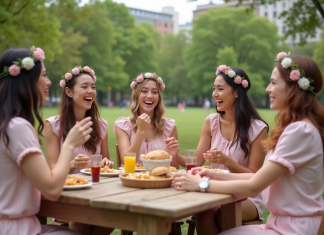 Enterrements de vie de jeune fille : ce qui se passe habituellement lors des festivités ! Groupe de femmes en pastel lors d'un pique-nique festif