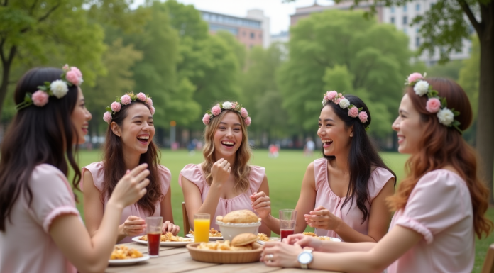 Enterrements de vie de jeune fille : ce qui se passe habituellement lors des festivités ! Groupe de femmes en pastel lors d'un pique-nique festif