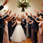 Jeu du bouquet : qui y participe ? Décryptage des participants Adultes en robe et costume lors d'un mariage