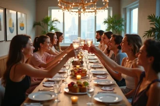 Groupe de personnes souriantes lors d une fête conviviale