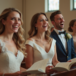 Chansons de mariage amusantes : idées pour animer votre cérémonie ! Groupe de jeunes et familles lors d'un mariage élégant