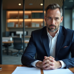 Homme sérieux : comment se comporte-t-il ? Homme d'affaires sérieux en costume dans un bureau moderne