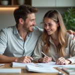 Montant idéal pour financer un mariage : nos recommandations financières ! Jeune couple souriant préparant leur mariage à la maison