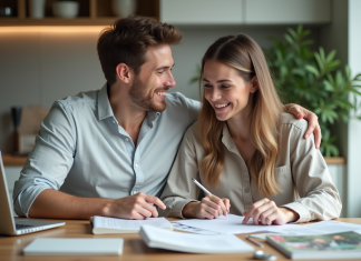 Montant idéal pour financer un mariage : nos recommandations financières ! Jeune couple souriant préparant leur mariage à la maison