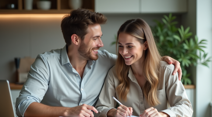 Montant idéal pour financer un mariage : nos recommandations financières ! Jeune couple souriant préparant leur mariage à la maison