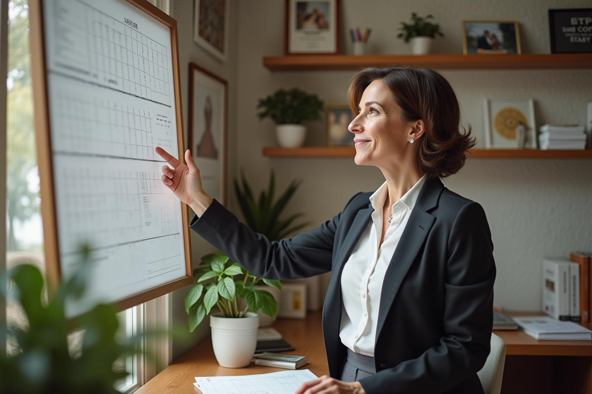 Femme organisatrice pointant un calendrier dans un bureau