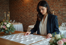 Lister les noms sur un plan de table : astuces et conseils pratiques Femme arrangeant plan de table de mariage élégamment