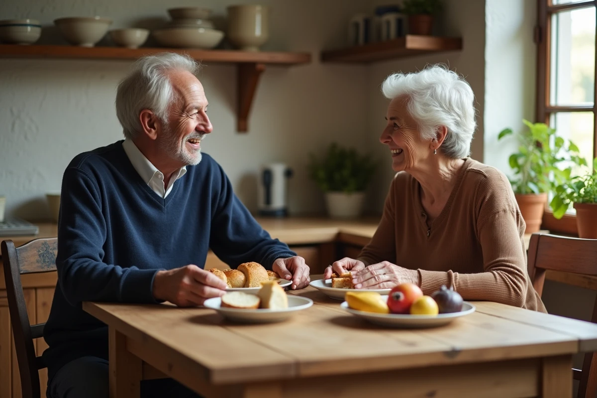 Couple âgé partageant un petit déjeuner convivial