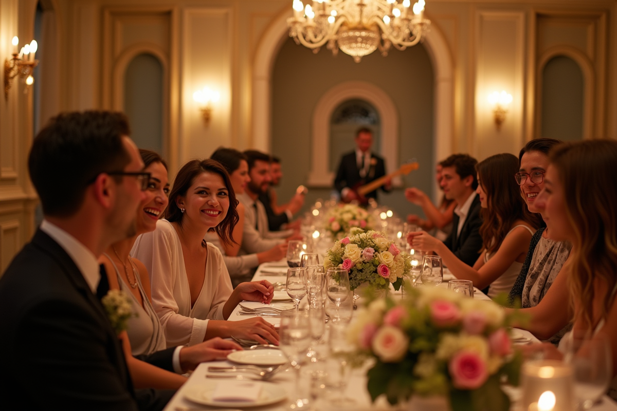 Réception de mariage élégante avec dîner et groupe jazz